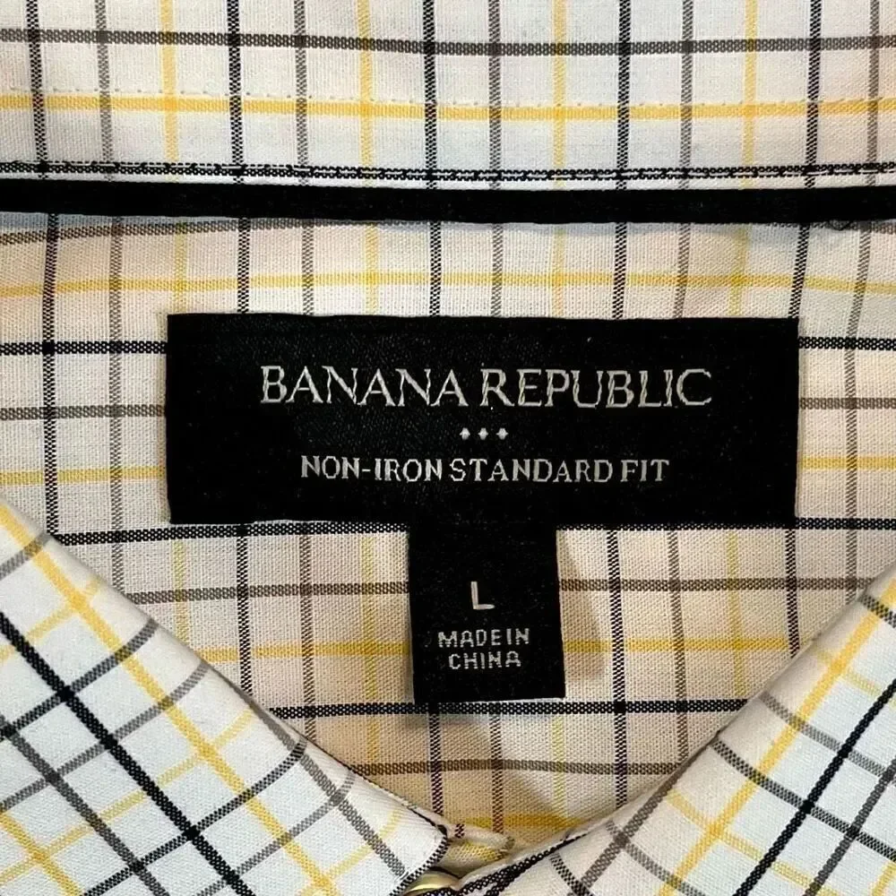 Banana Republic No-Iron Standard Fit Plaid Button Up Long Sleeve Shirt Large